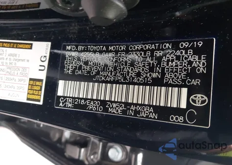 2020 Toyota Prius Prime Xle z USA, uszkodzony, nr VIN JTDKARFP5L3140515